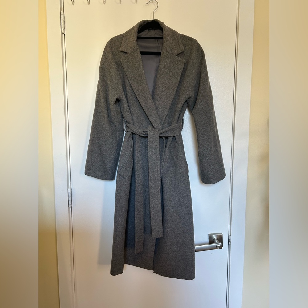 Long, belted wool pea coat